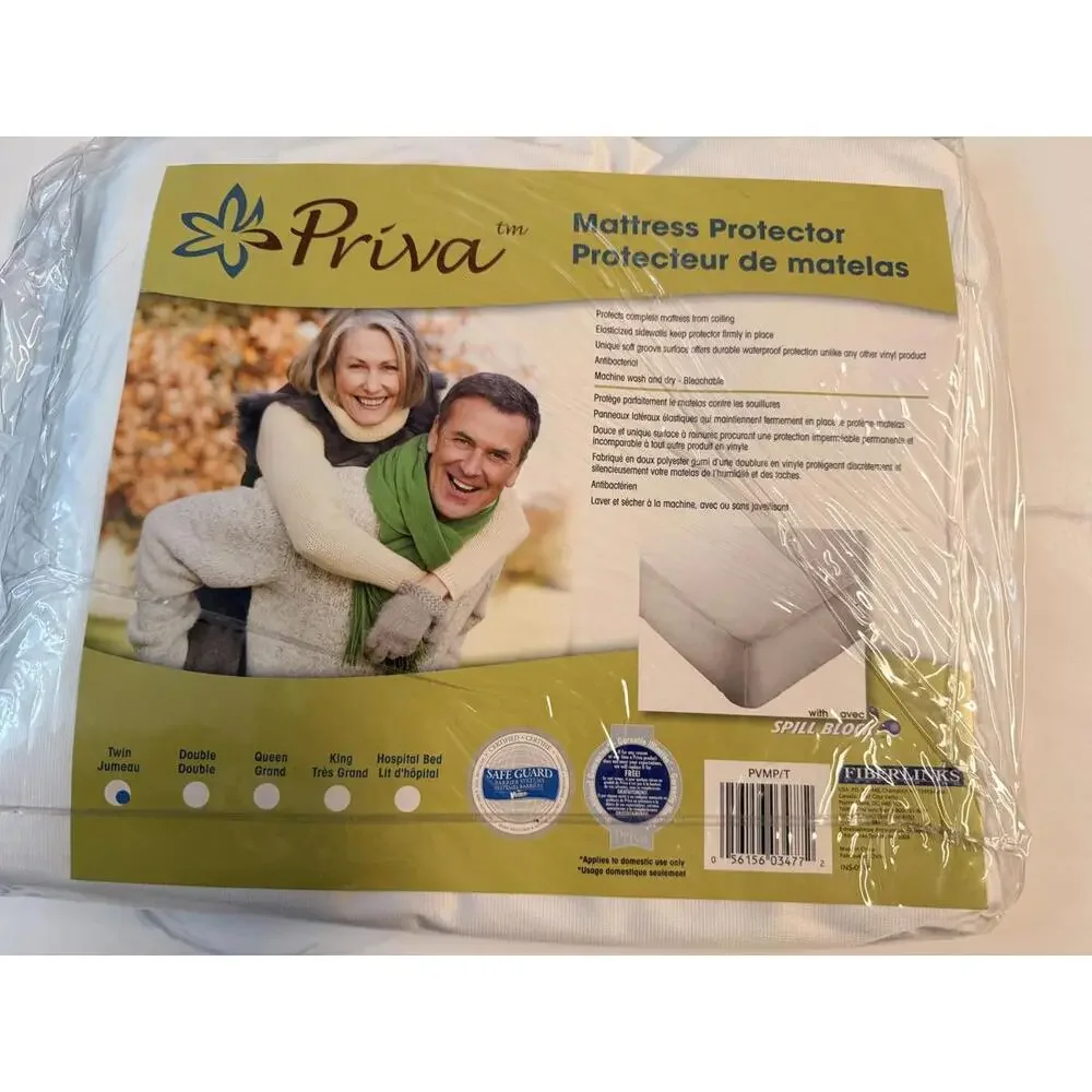 Priva Twin Mattress Protector Waterproof Antibacterial Spill Block NIP